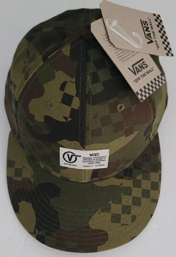 VANS "OFF THE WALL" ORIGINAL CAMO CHECK STACKTON BOX SNAPBACK HAT *NWT*