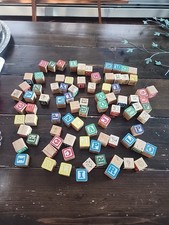    Vtg Wooden Alphabet Blocks Lot of 84 Letters Numbers Pictures Toys