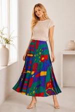Colorful Abstract Print Skirt Womens 1X Vintage Boho Wearable Art Cherry Creek