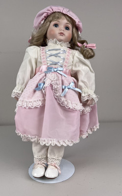 VINTAGE Doll 1980s Danbury Mint style 15'' Pink Dress