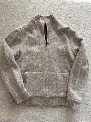 LLBean Men s 100% Lambswool Full-Zip Sweater Jacket Flannel Lined Oatmeal Size M