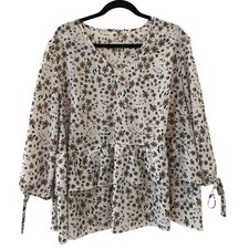 Shein Curve Womens 2XL Floral Top V Neck Tie Sleeve Tiered Cottage Boho Flowy