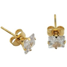 18K Yellow Gold Filled 5x5 mm Four-Claws Square Zircon Thin Post Stud Earrings