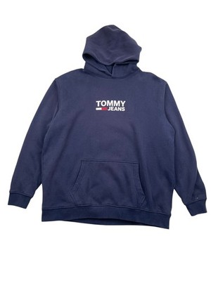 Tommy Jeans Men's Hoodie XXL Navy Blue Pullover Logo Graphic Kangaroo Pocket