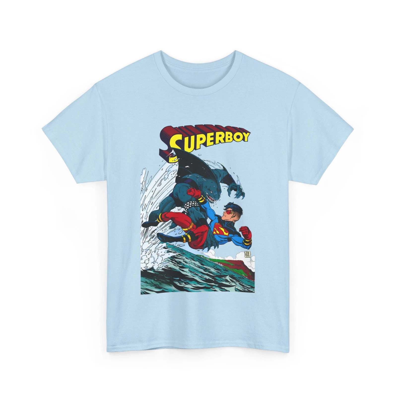 Superboy Vs King Shark T-Shirt - Tom Grummett Art - Superman Family - DC Comics