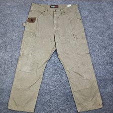 Wrangler Riggs Pants Men 38x32 30 Ripstop Dark Khaki Utility Double Knee READ