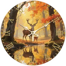 CHGCRAFT Autumn Deer Wall Clock 12 Inch Forest Clock Battery Operated Silent No