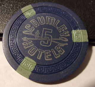 CRUMLEY HOTELS CASINO 1950 $5 hotel casino gaming poker chip Elko NV