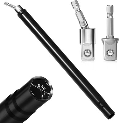 9/16'' (12Inch) Hollow Socket with 360° Rotatable 1/2'' Impact Grade Socket Adapte