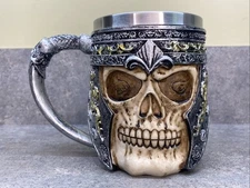 13 oz Skull Coffee Mug Stainless Steel Liner Medieval Skull Beer Mug