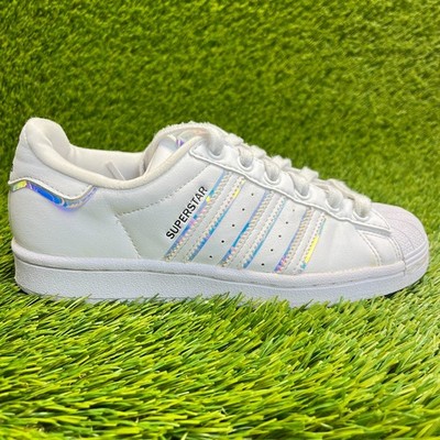 Adidas Superstar Boys Size 4.5Y White Cloud Iridescent Casual Shoes Sneakers