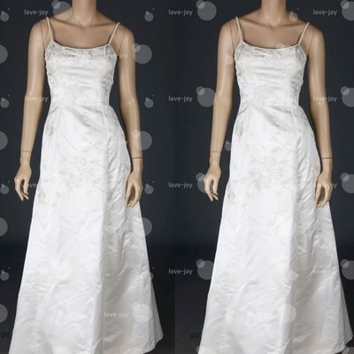 Satin Wedding Dresses whit Floral Applique Spaghetti Straps Simple Bridal Gowns