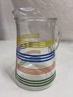 Vintage Anchor MCM Hocking Rainbow Stripe Fiesta GLASS PITCHER Primary Colors 9”