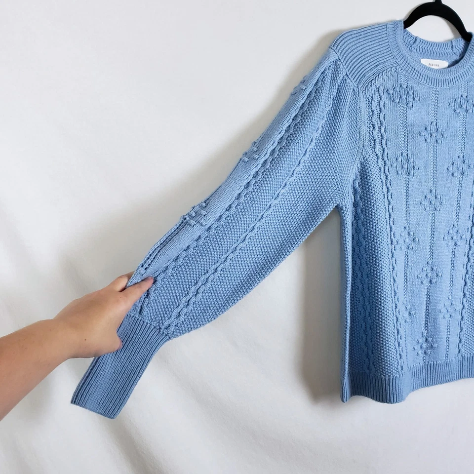 Suéter tejido con cable Per Una para mujer 14 lana en polvo azul suave niña Academia Twee Foto 2 de 4