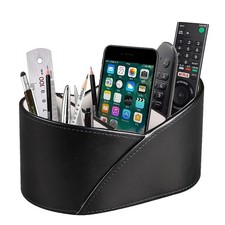 PU Leather TV Remote Control Holder 3 Compartment Bedside Table Desk Organizer