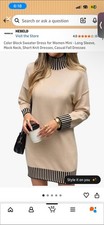 HEBELD Beige Black Striped Color Block Mock Neck Knit Sweater Dress L