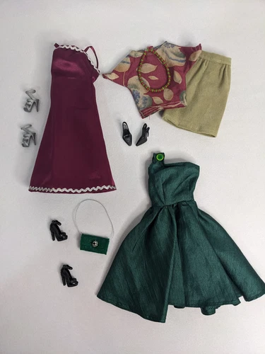 3 Handmade 1/6th Scale Barbie Sized Outfits With Accessories