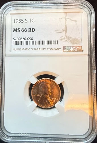 1955-S 1C Lincoln Red Penney NGC MS66RD