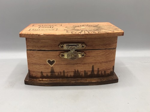 Always and Forever Burnt Wood Trinket Box Hinged Lid Sunflower Carved Heart - Picture 2 of 10