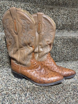 Dan Post Full Quill Ostrich Cowboy Boots Men's 9.5 D Cognac Brown DP 2303 R