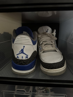 #ad Jordan Air Jordan 3 Men#x27;s Elephant Print Mid Top Leather Sneakers White Blue $50.00