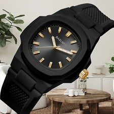 Men Elegant Black Dial with Golden Hands Quartz Movement Dress Watch Formal