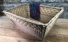 Rectangular Wicker Basket, Vintage German Woven Basket, Storage Organizer C38,