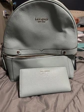Pale Blue Kate Spade New York Perry Leather Large Backpack w/WALLET