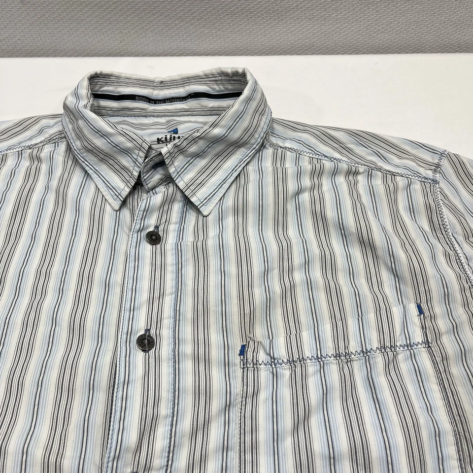 Kuhl Shirt Mens Large Blue White Striped Ionik Short Sleeve Button Up - Read - Image 2 of 4