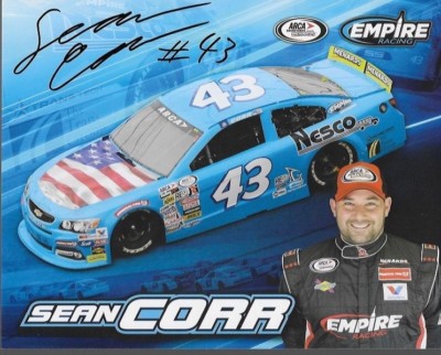 SIGNED 2018 SEAN CORR ''NESCO EMPIRE AMERICAN FLAG'' #43 NON NASCAR ARCA POSTCARD