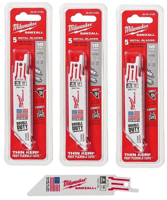 3 Brand New Milwaukee 48005183 Medium Metal Cutting Hackzall Blades 5