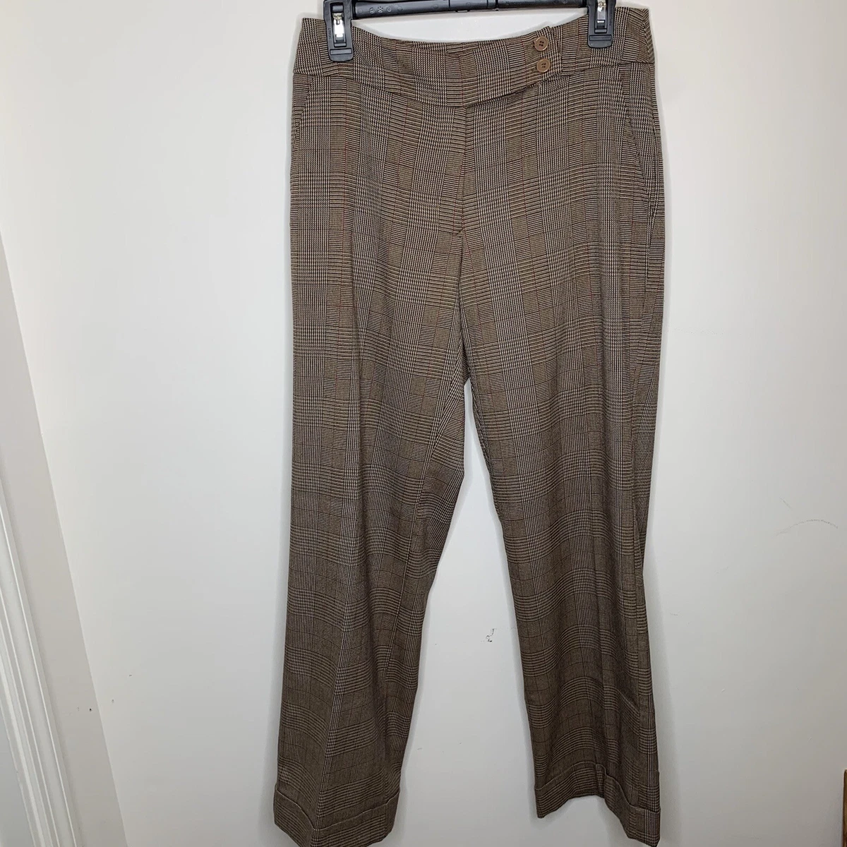 Ninety Womens Size 4 Tan Plaid Dress Pants Work Pants
