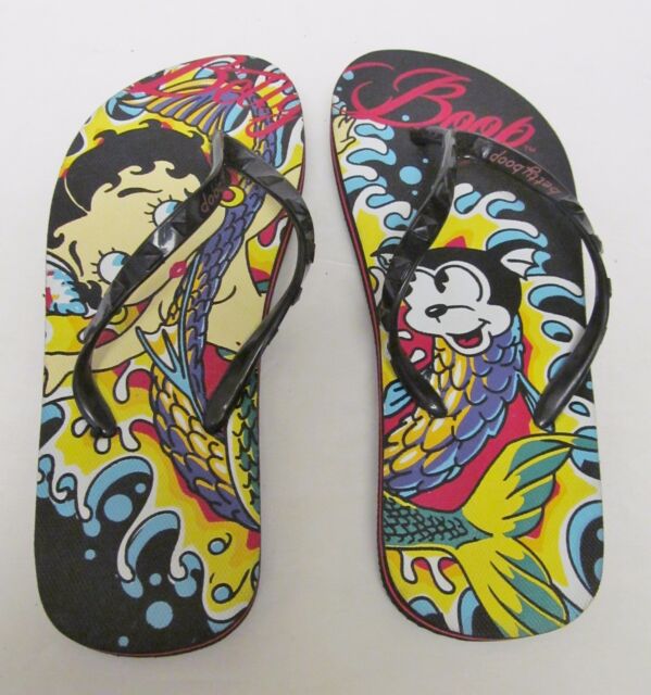  BETTY BOOP Sandals  Flip Flops Slippers Slip On Shoes Black 