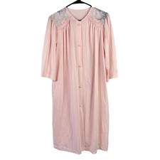 Vintage Lorraine Pink Nylon Nightie Nightgown Robe Set Size Medium