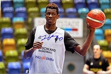 12) Isaac Bonga Signed Basketball Large Photo Original signature autograph signed