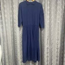 Orvis vtg blue dress 3/4 sleeve long large MINT comerion has pockets navy