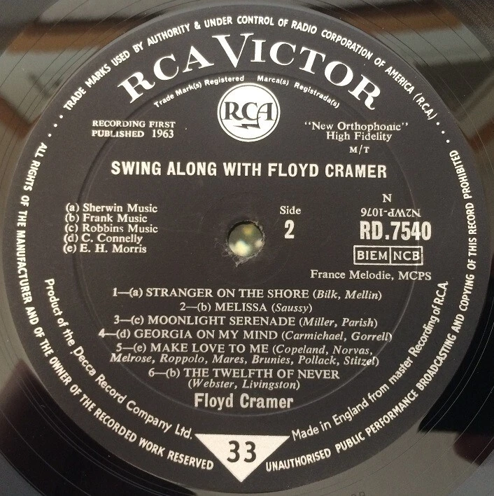 FLOYD CRAMER Swing Along With Floyd Cramer Vinyl Record Album LP RCA Victor 1963 - Image 3 of 4
