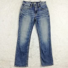 BKE Mens Jeans Jake Boot Cut Blue Denim Whiskering Stone Wash 28