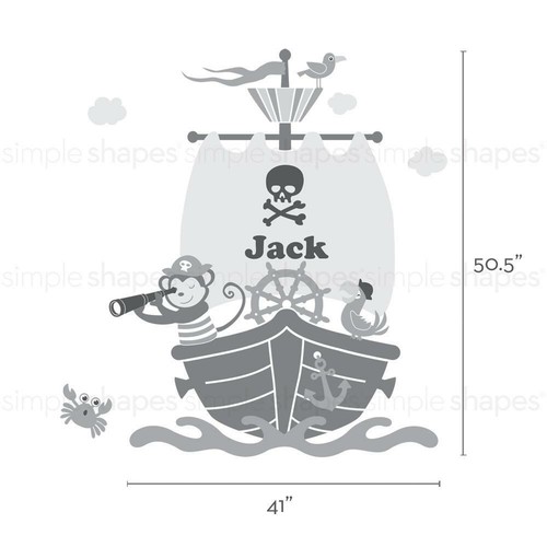 Monkey with Pirate Ship Wall Decal Set - Personalized Name - Picture 5 of 7