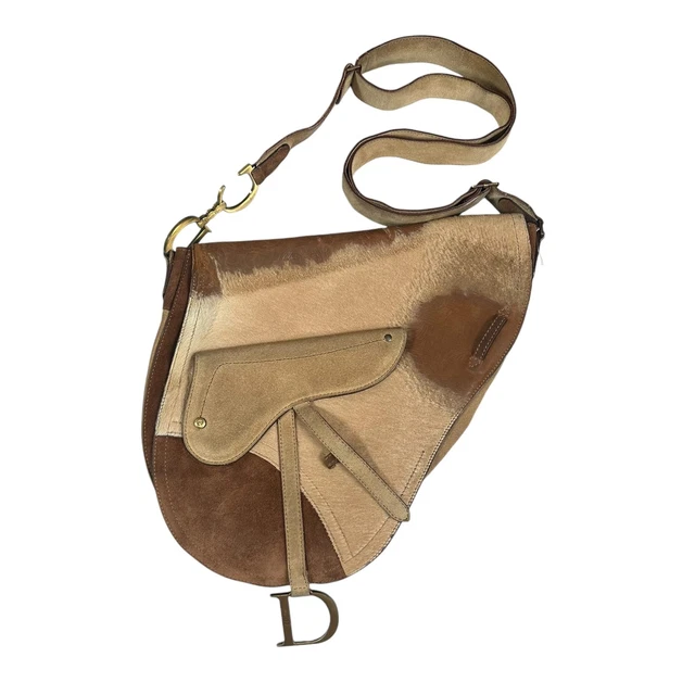 Christian Dior Saddlebag Suede Leather Tooled Floral XL Crossbody Flap Messenger