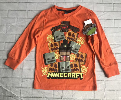 minecraft Kinder Tshirt 4-5 Halloween Spinne Hexe Skelett Kürbis