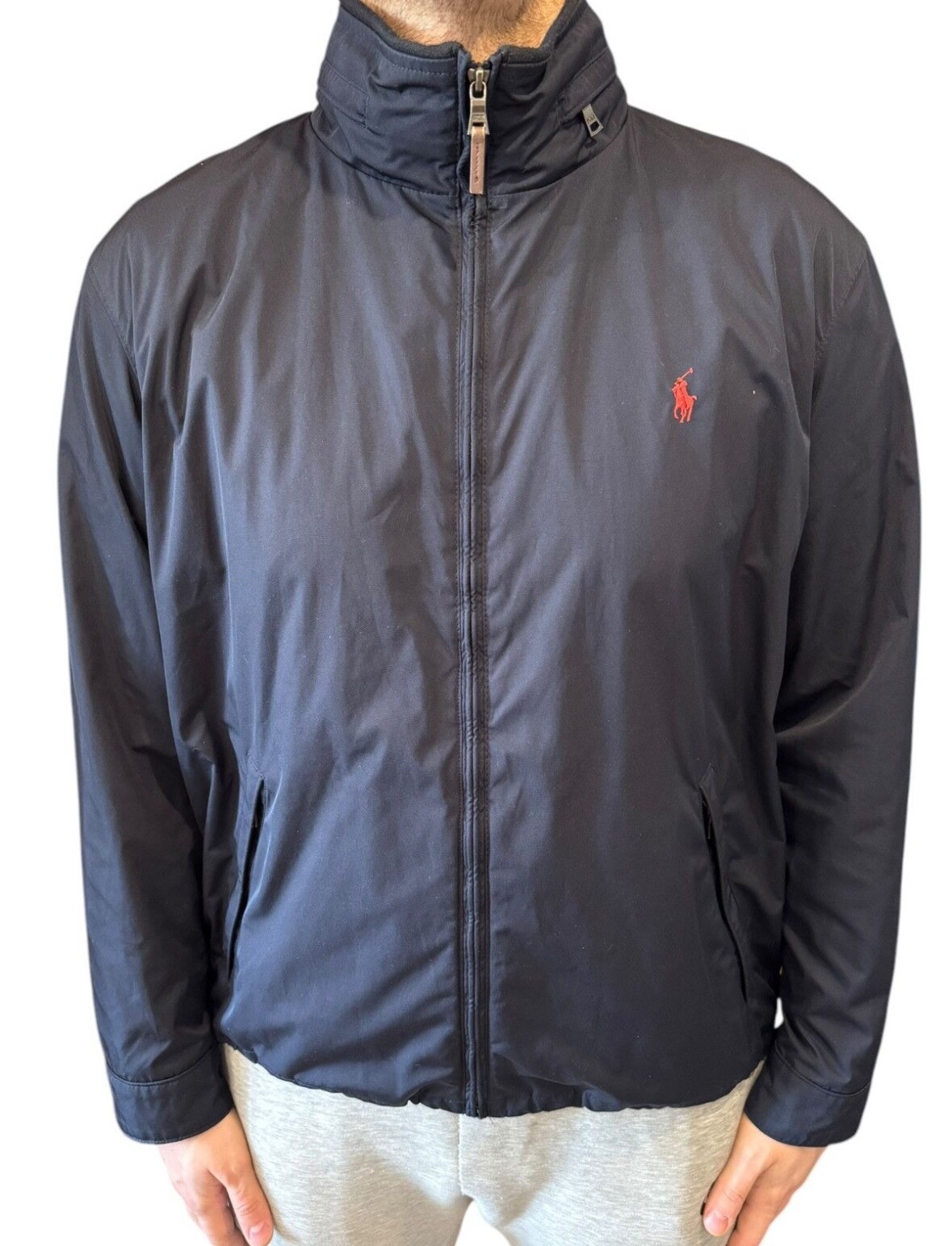 Giacca Polo Ralph Lauren full zip nera rossa logo pony XL