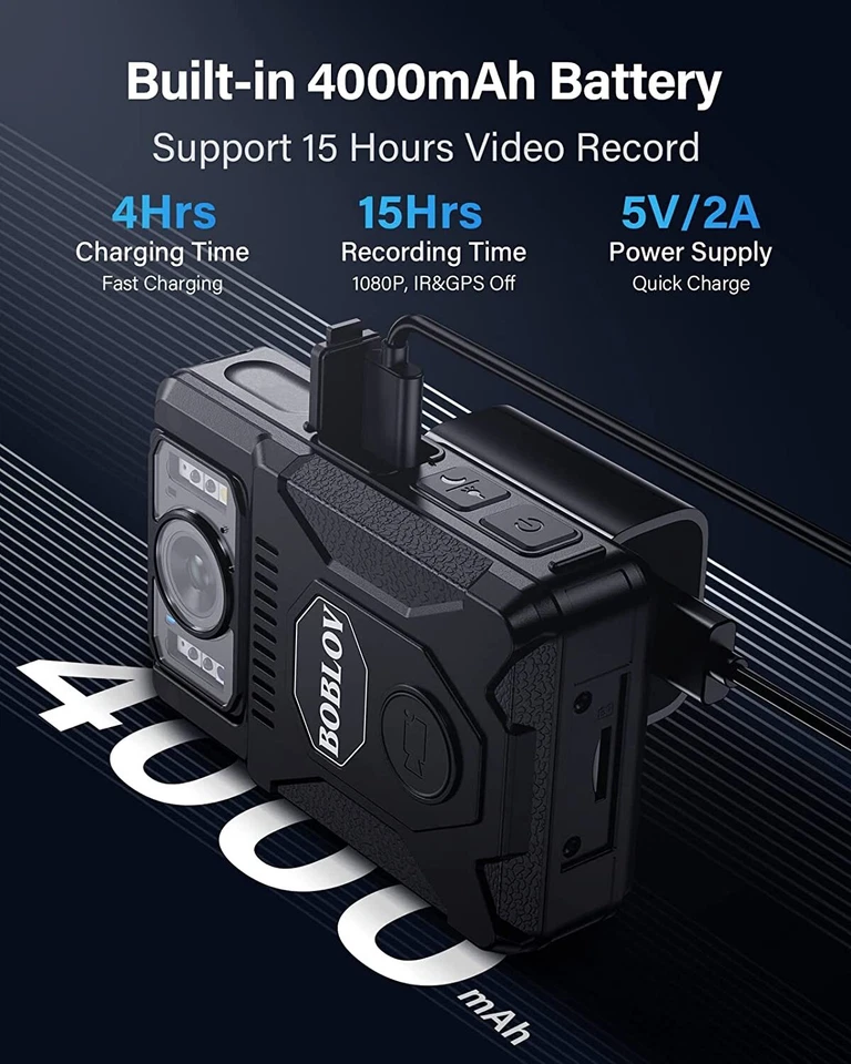 BOBLOV M7 128GB GPS Body Camera, 180° Rotatable Lens, 4000mAh 15Hours Recording - Image 4 of 4