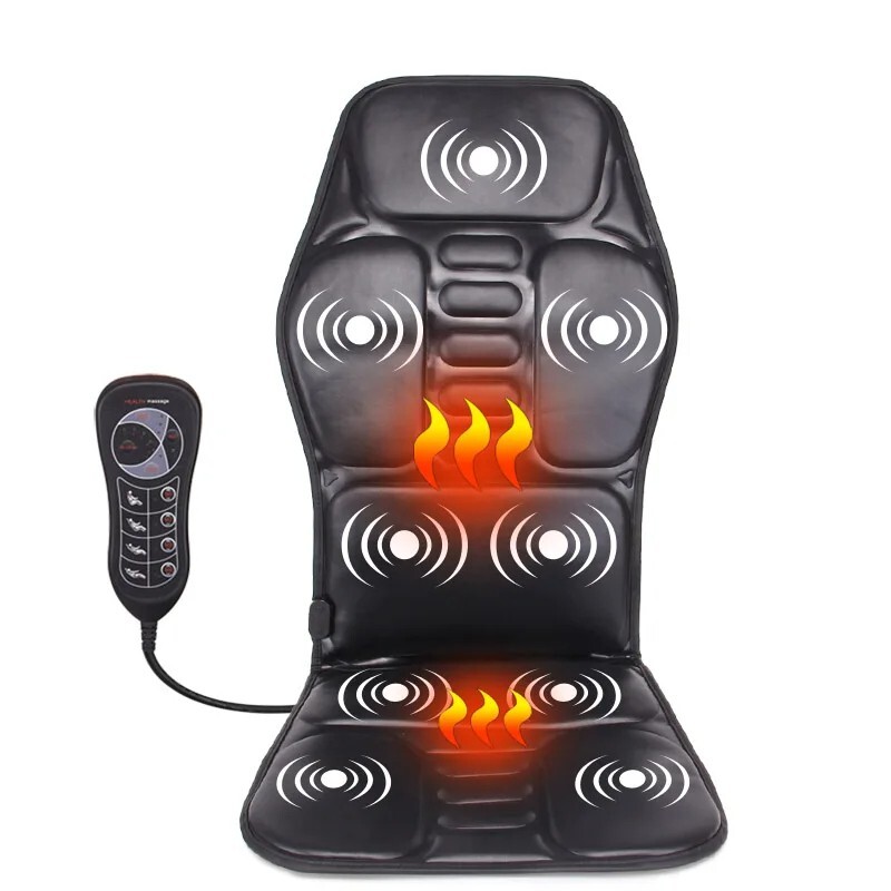 Coussin de massage chauffant à triple intensité et vibrations lombaires pour fauteuil