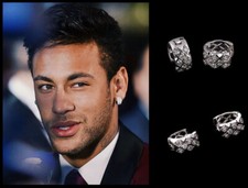 Men’s/Boy’s Neymar - Large, Bling, Cubic Zirconia 18K White Gold Huggie Earrings