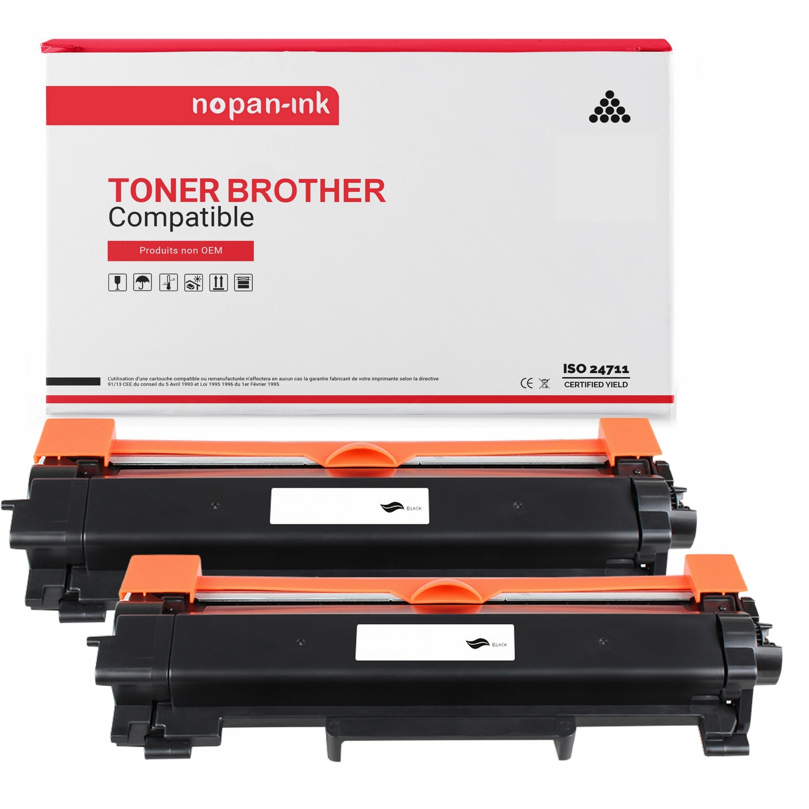 Toner TN2421 Brother noir NOPAN-INK pack de 2 pour remplacer vos consommables vides sans fuite