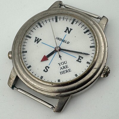 Joe Boxer by Timex Quartz Watch Men Silver White Compass Style ~For Parts Repair
