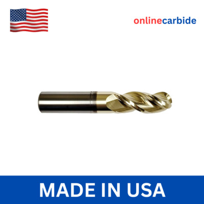 1/4'' Carbide End Mill 3 Flute Ball Nose ZrN Coated for Aluminum High Performance