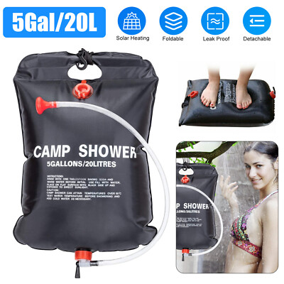 Solar Heating Camping Shower Bag 5 Gallon 20L Water Heater Outdoor Travel  Hiking | eBay