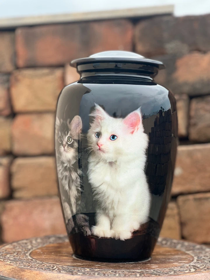 Beau Chat Noir Crémation Urne pour Humain Ashes, Adulte Urnes Funérailles Urnes - Photo 2/4